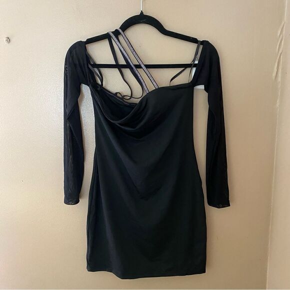 Superdown Natalie Mini Dress Black rhinestone off shoulder cut out party Revolve - Picture 8 of 10